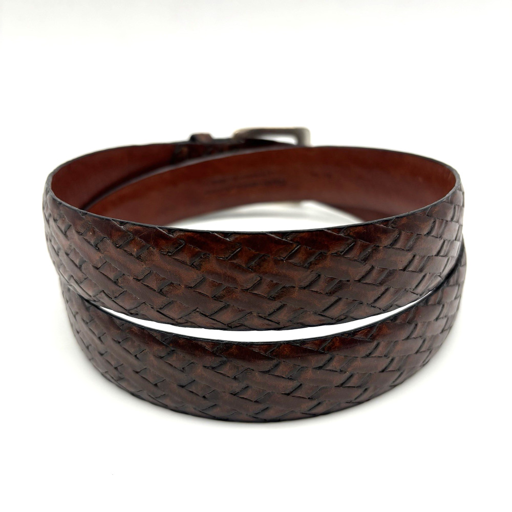 1970s Harris Prestige Brown Basketweave Leather Dress Belt 36 Handcrafted in USA - Picture 2 of 13